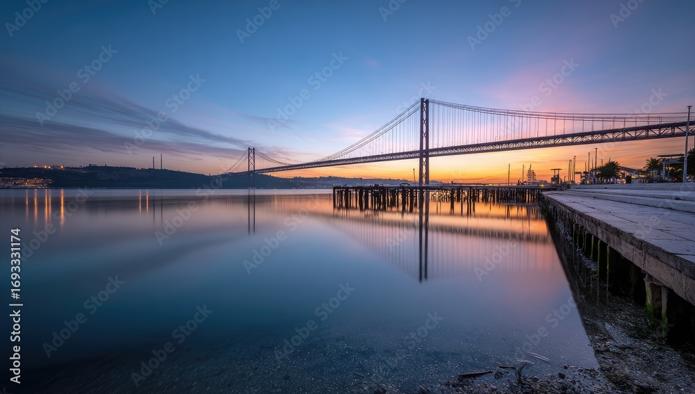 Fototapeta premium Calm sunrise over a city bridge