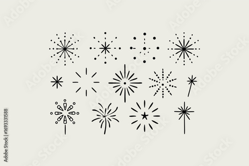 Collection of Simple Black Fireworks and Sparkler Icons