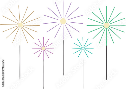 Pastel Fireworks Sparkler Illustration Festive Celebration Design Element