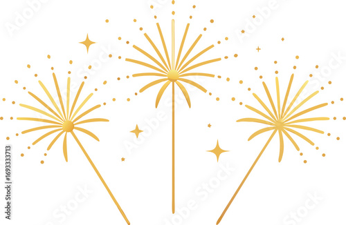 Golden Sparkler Fireworks Celebration Design Element Illustration