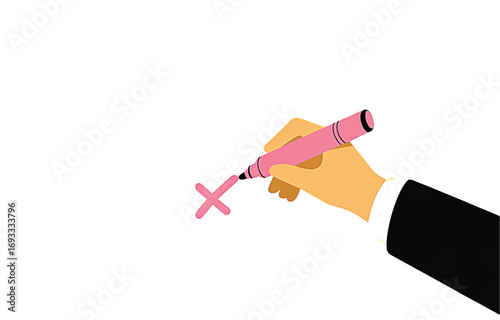 Cross Mark Hand Drawing with Pink Marker on White Background Illustration