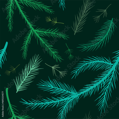 Festive Natural Seamless Vector Pattern with Spruce Branches in Green Tones