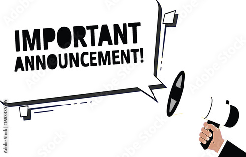 Important Announcement! A Vector Illustration of a Person Holding a Megaphone with a Speech Bubble, Communication Concept