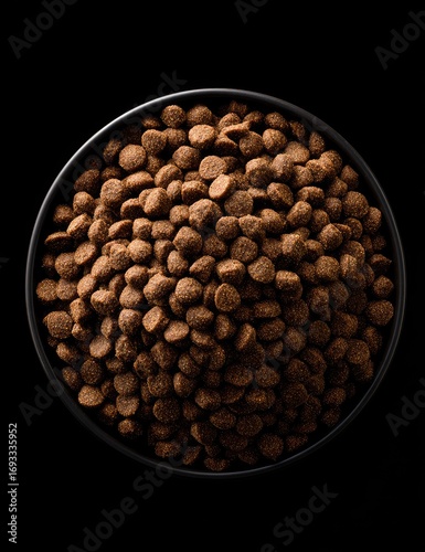 Dog food in a black bowl