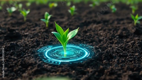 Technological Agriculture: Seedlings Growing with Integrated Technology Visualization
