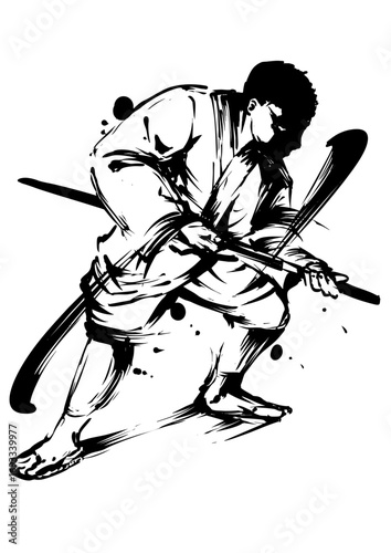 Blind Swordsman – Japanese Ink Painting
