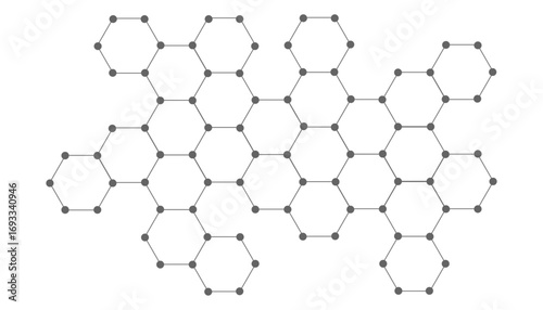Hexagons pattern on gray background. Genetic research, molecular structure. Chemical engineering. Concept of innovation technology. Used for design healthcare, science and medicine background