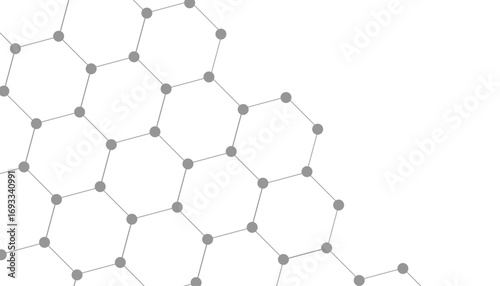 Hexagons pattern on gray background. Genetic research, molecular structure. Chemical engineering. Concept of innovation technology. Used for design healthcare, science and medicine background 