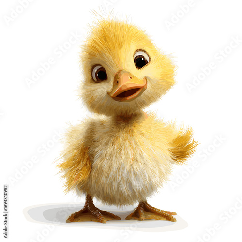 A charming, fluffy yellow chick standing on its own, a symbol of new life and springtime. Its expressive eyes and delicate features bring a sense of wonder