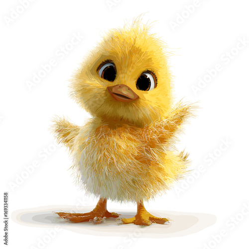 A cute yellow chick looking adorable with its fluffy feathers