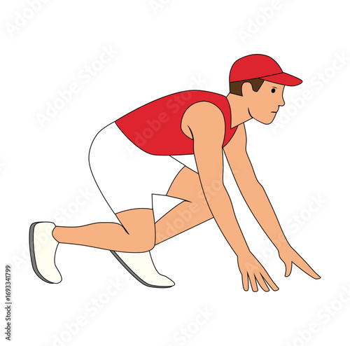 Cartoon Man Athlete Runner Prepare Before Competition Simple Logo Design Icon Digital 