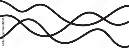 Abstract black wavy lines creating an intricate pattern of intersecting curves on a clean white background