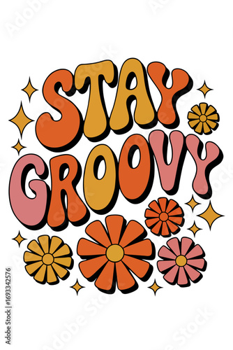 Retro Groovy Poster Design with 70s Style and Colorful Patterns