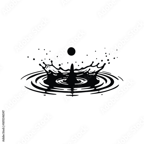 Water drop splash ripple effect black and white vector illustration graphic design