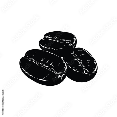 Black coffee beans illustration for cafe menu and coffee shop advertising design art
