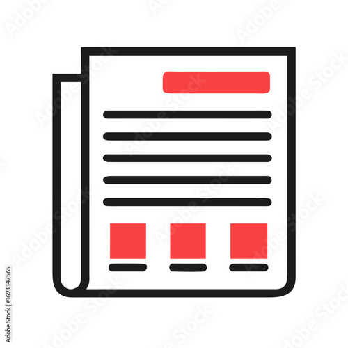 Black and orange newspaper icon with headlines and article layout
