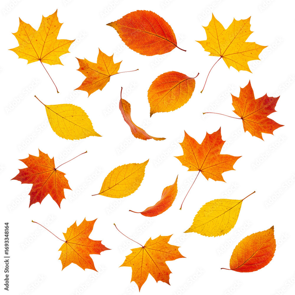 Fototapeta premium falling leaves isolated on white background 