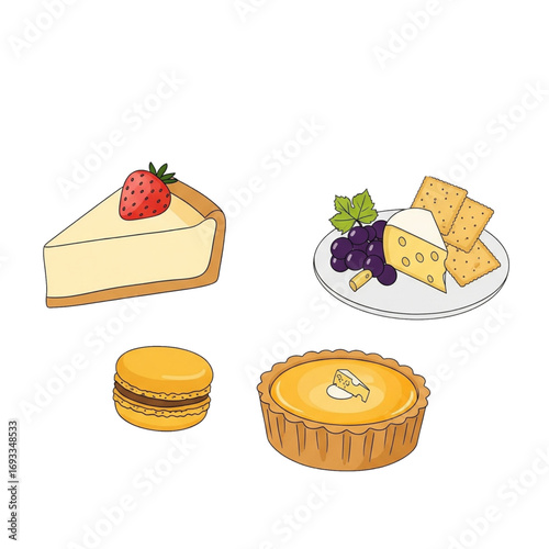 set of cakes and desserts