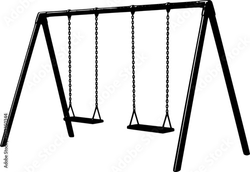 black Swing Set with Chains on a Transparent Background
