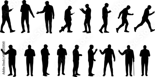 silhouettes of older men in different movements, vector set of elderly men
