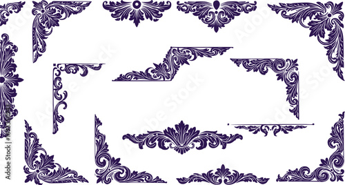 Vintage Ornamental Border and Frame Collection – Decorative Floral & Geometric Elements. Elegant corner embellishment design element
