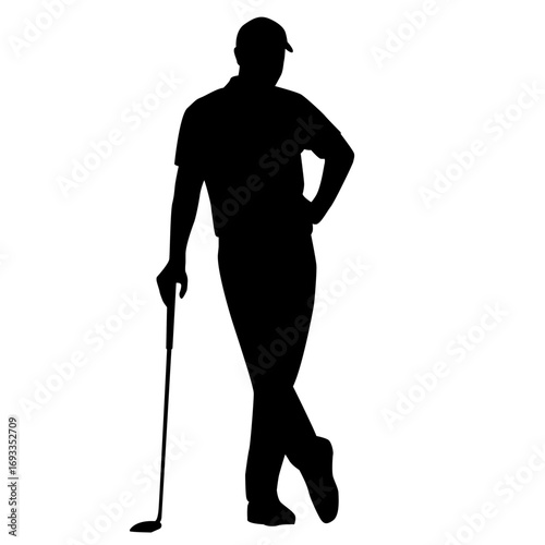 Vector silhouette a man is standing holding a golf club and crossing his legs