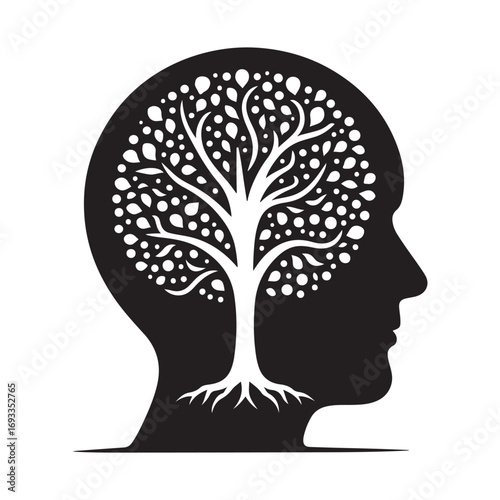 mental health vector silhouette outline logo design concept illustration