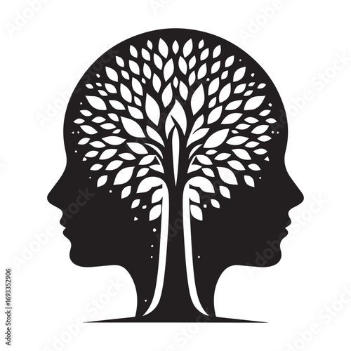 mental health vector silhouette outline logo design concept illustration