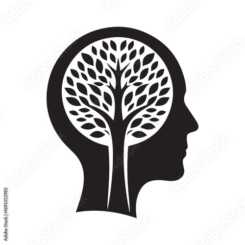 mental health vector silhouette outline logo design concept illustration