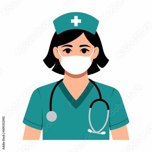 Nurse Icon – Female Medical Healthcare Worker Vector Illustration