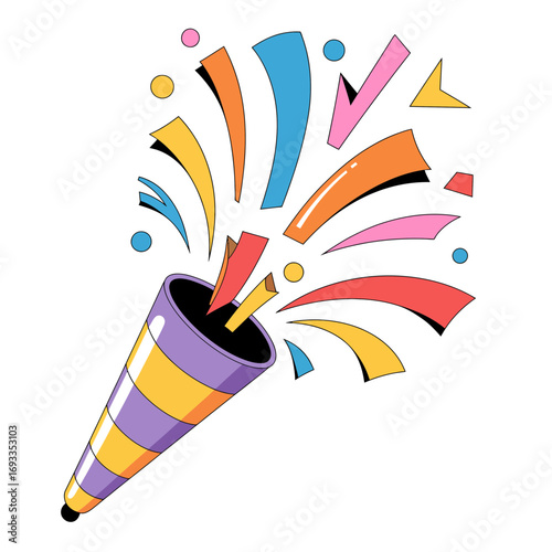 Party Popper Icon – Colorful Celebration Confetti Vector Illustration