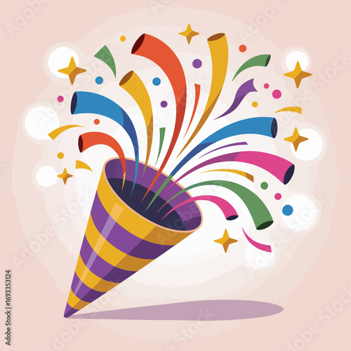 Party Popper Icon – Colorful Celebration Confetti Vector Illustration