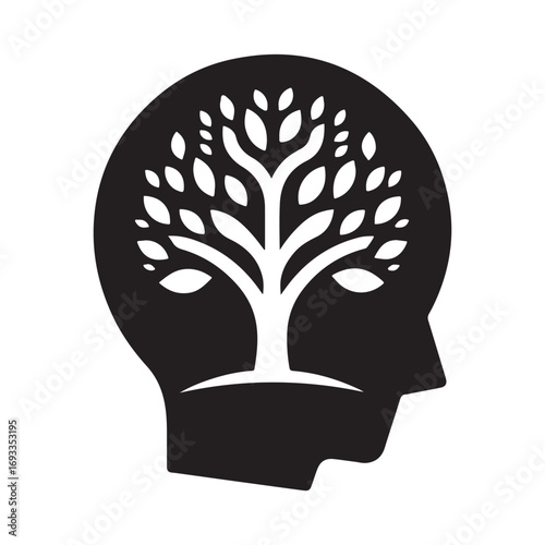 mental health vector silhouette outline logo design concept illustration