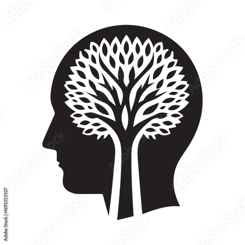 mental health vector silhouette outline logo design concept illustration