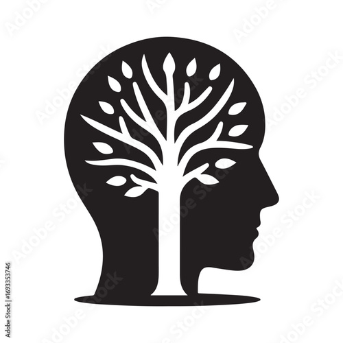 mental health vector silhouette outline logo design concept illustration