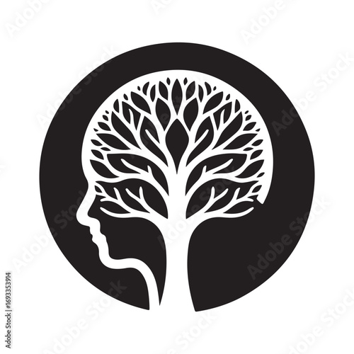 mental health vector silhouette outline logo design concept illustration