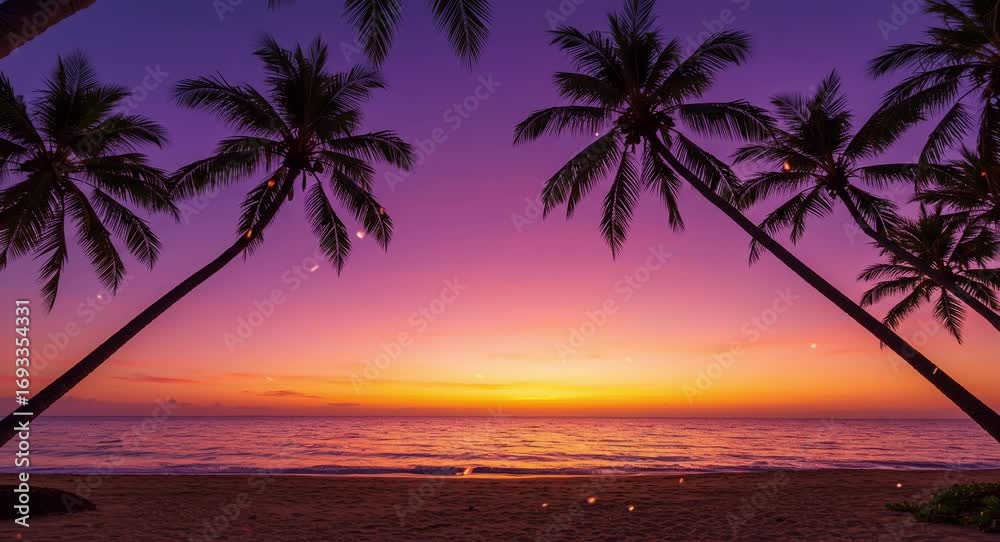 Sunset sky illuminating sandy beach with tall coconut trees in tropical evening. Nature concept
Seamless looping, virtual video animation background. Generated AI Sunset sky illuminating sandy beach with tall coconut trees in tropical evening. Nature concept
Seamless looping, virtual video animation background. Generated AI
