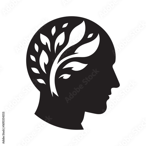 mental health vector silhouette outline logo design concept illustration