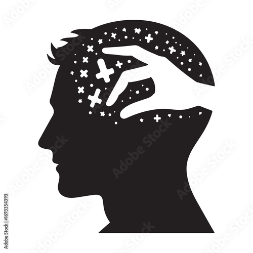 mental health vector silhouette outline logo design concept illustration