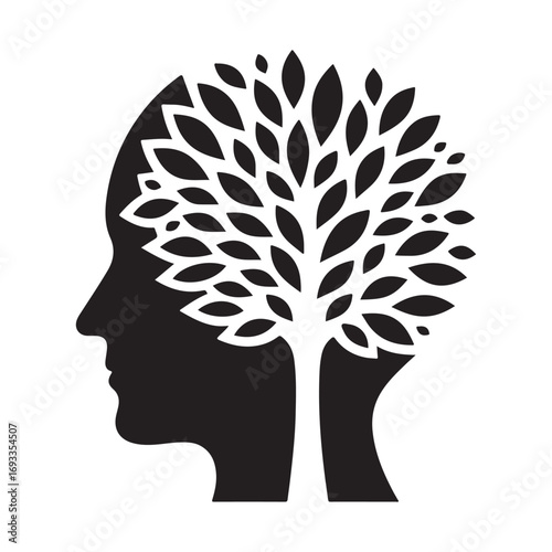 mental health vector silhouette outline logo design concept illustration