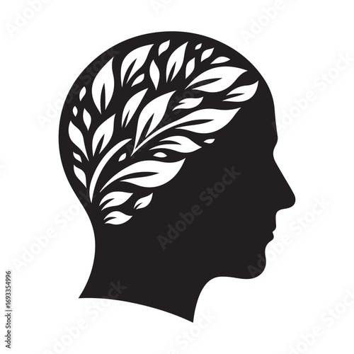 mental health vector silhouette outline logo design concept illustration