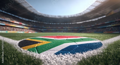 Soccer stadium corner flag with South African flag design
