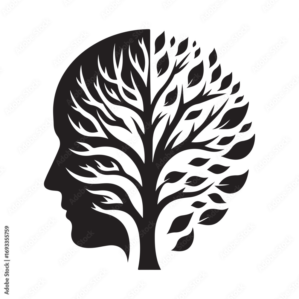 Obraz premium mental health vector silhouette outline logo design concept illustration