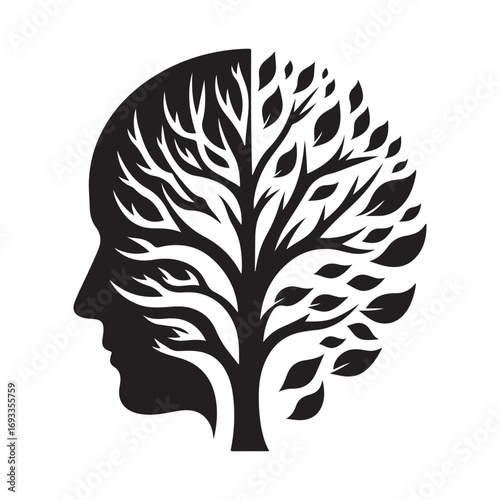 mental health vector silhouette outline logo design concept illustration
