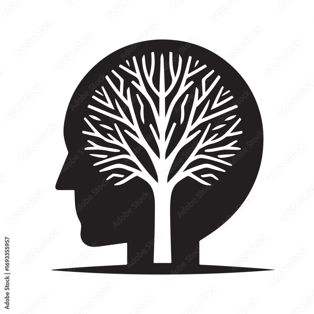 Naklejka premium mental health vector silhouette outline logo design concept illustration