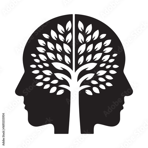 mental health vector silhouette outline logo design concept illustration