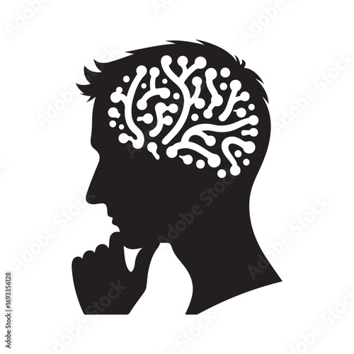 mental health vector silhouette outline logo design concept illustration
