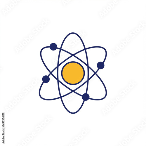 Abstract atomic structure symbolizing scientific discovery and innovation with nucleus and orbiting electrons