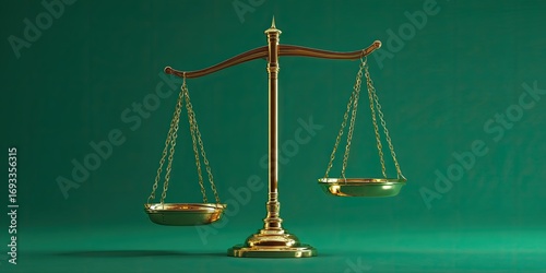 Golden Scales of Justice on Emerald Background
