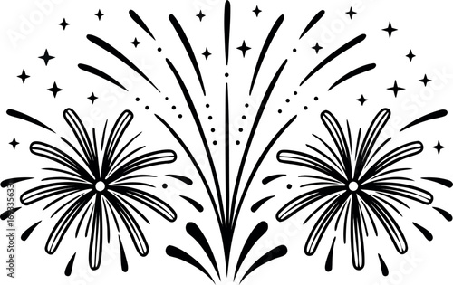 Elegant Black and White Fireworks Illustration for Celebrations Festive Events and Holiday Greetings Design